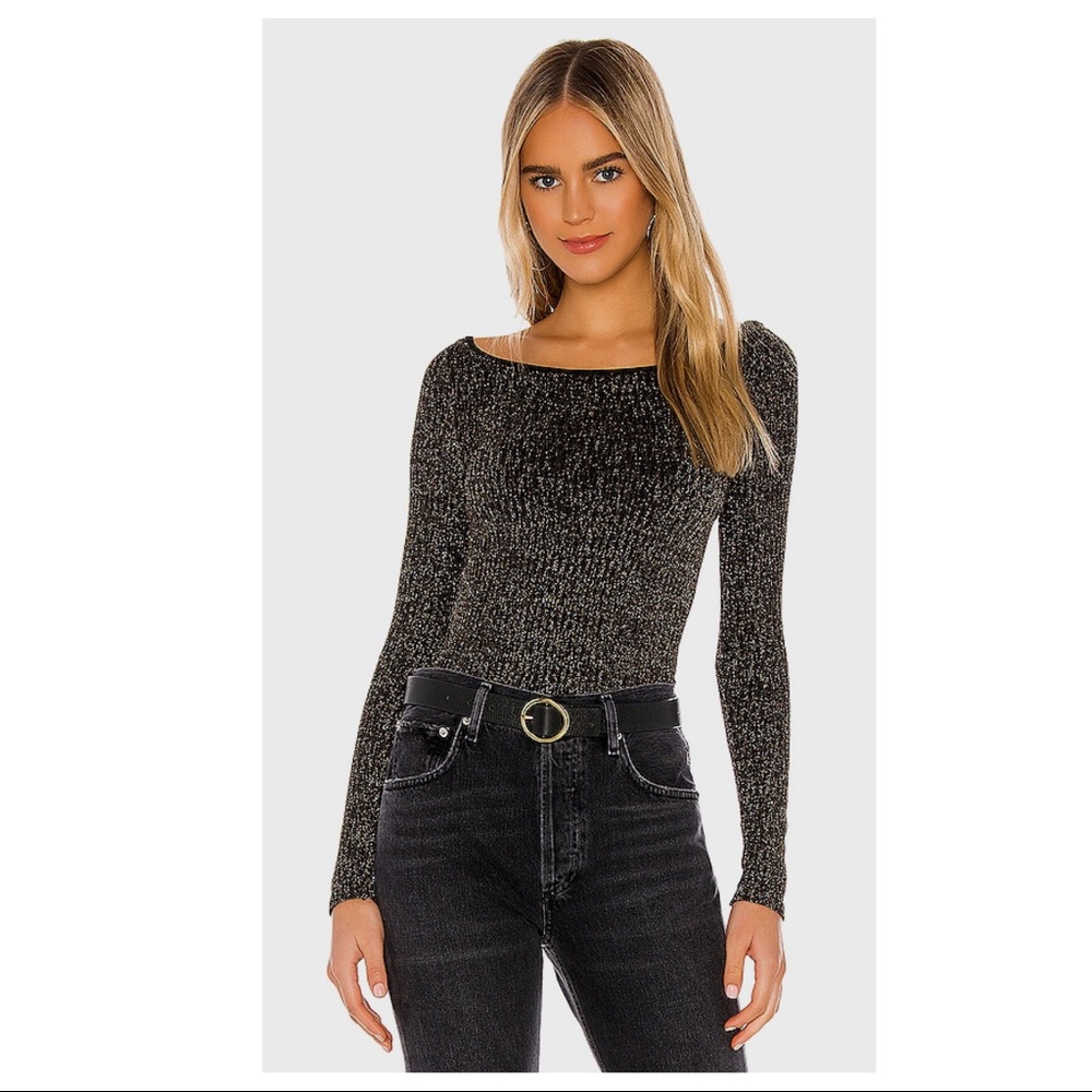 FREE PEOPLE BOHO GOLD SPARKLE BODYSUIT TOP A2C - Picture 5 of 15